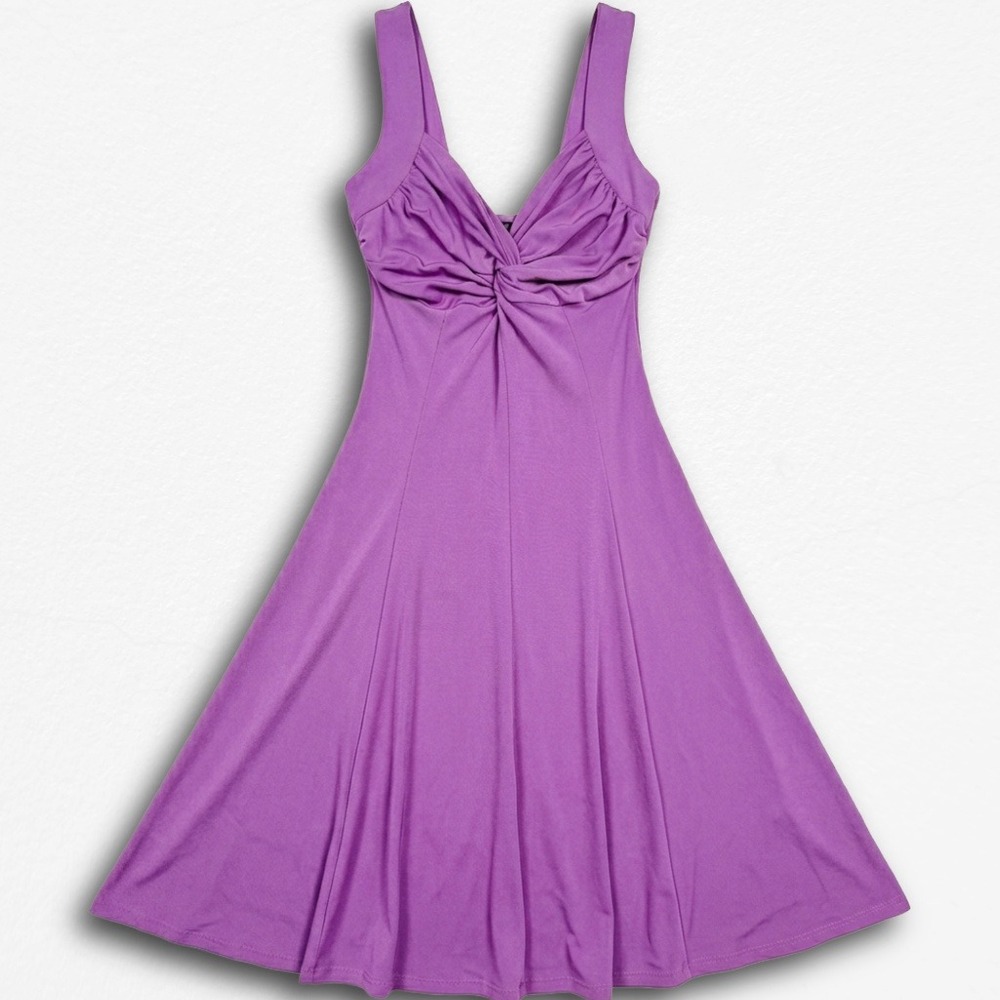 Moda International Purple Twist Front V-Neck Sleeveless A-Line Midi Dress XS